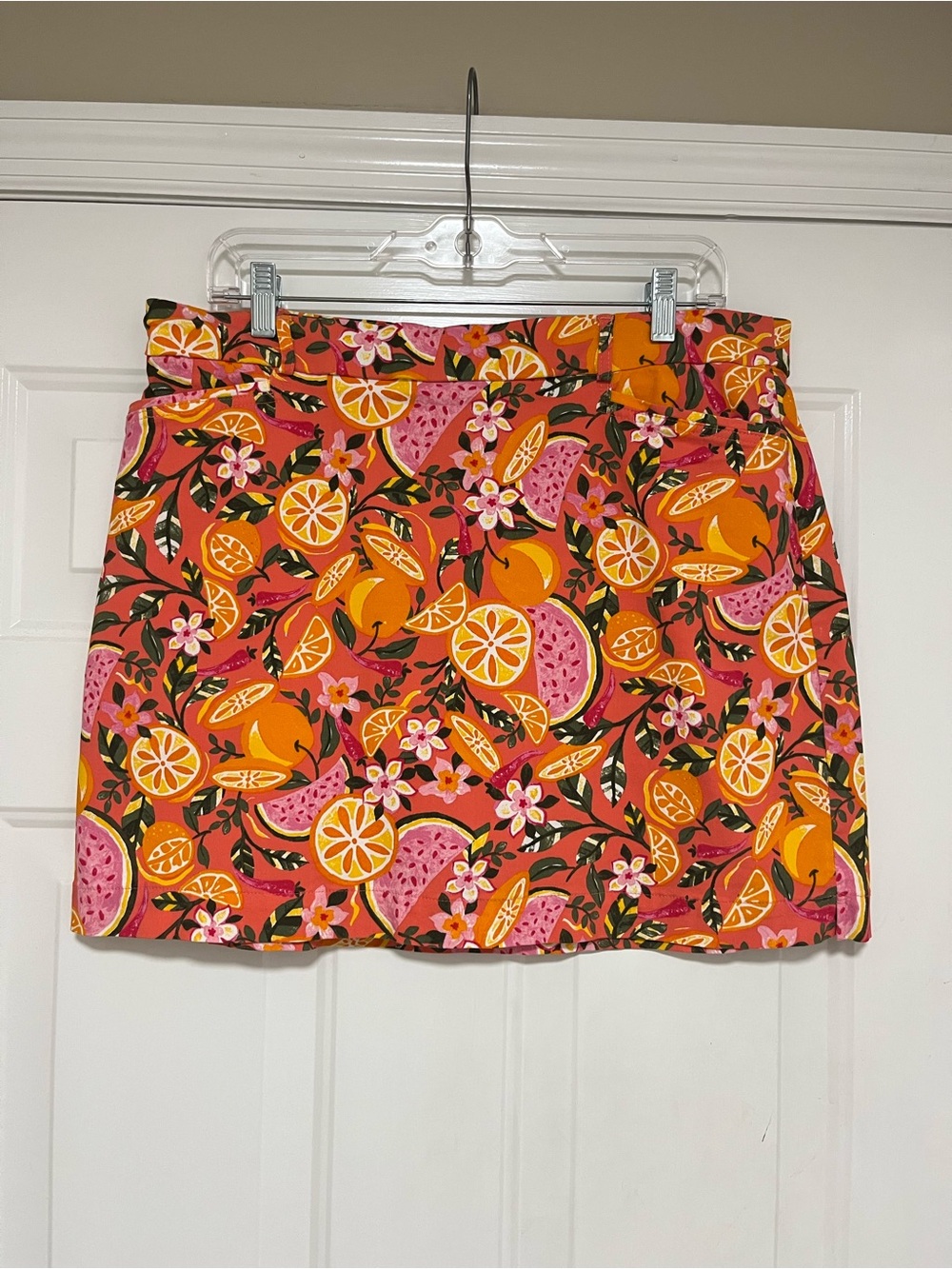 Rafaella Tropical Citrus Print Mini Skort - Pink & Orange
